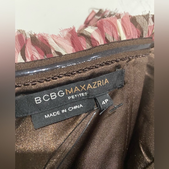 BCBG Maxazaria Petites Silk Straps orStrapless Ruffles Beads Lined Dress size 4 - Picture 12 of 16